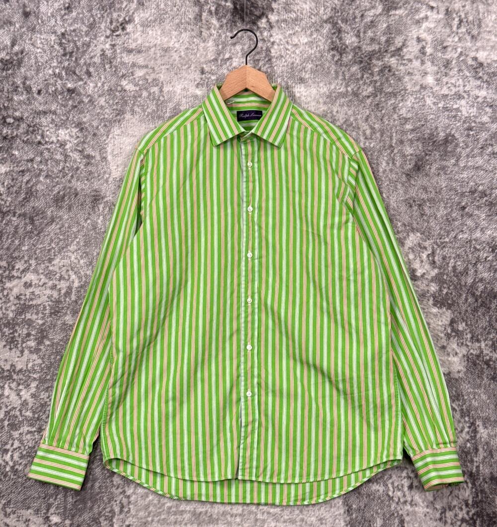 Vintage Ralph Lauren Purple Label Shirt Large Mens Striped Poplin Button Down